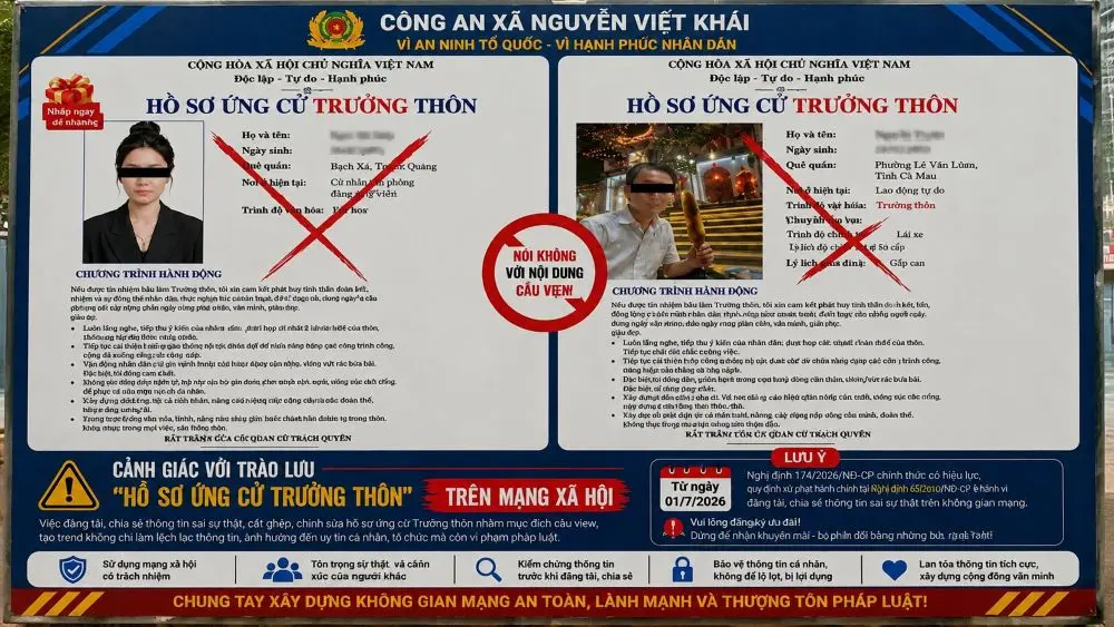 Công an cảnh báo trào lưu "ứng cử trưởng thôn" trên mạng xã hội có thể vi phạm pháp luật và người tham gia có nguy cơ bị xử phạt.