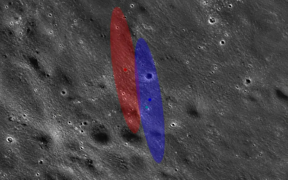 NASA công bố ảnh LRO cho thấy hai vùng dự đoán nơi tầng trên Falcon 9 va chạm Mặt Trăng, hé lộ chi tiết về vụ va chạm.