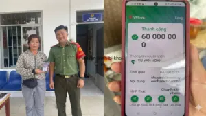Công an phường hỗ trợ chị Huỳnh Thị Thái Tâm xác minh, chuyển trả 60 triệu đồng được chuyển nhầm vào tài khoản VPBank.