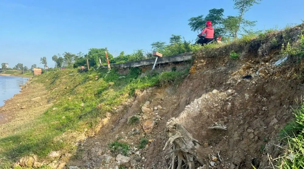 Đê Kênh Thấp ở Nghệ An sạt lở nghiêm trọng, đe dọa an toàn đi lại và khiến hàng trăm hộ dân lo lắng trước nguy cơ mưa lũ.