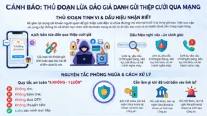 Cảnh giác chiêu lừa gửi thiệp cưới giả qua mạng xã hội chứa đường link độc hại, có thể khiến người dùng mất tài khoản và bị chiếm đoạt tiền.