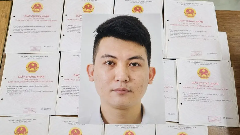 Nhân viên ngân hàng Nguyễn Hữu Giáp bị cáo buộc làm giả sổ đỏ, dùng giấy tờ giả và thông tin gian dối để chiếm đoạt khoảng 30 tỷ đồng của 10 người.